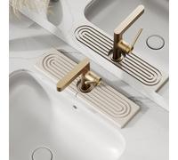 15.7'' Long Stone Faucet Mat for Kitchen Sink-Diatomite Quick Dry Kitchen Sink Splash Guard,Super Absorbent,Drying Stone Sink Tray,Sink Stone Quick Dry Around Faucet For Bathroom Counter (White)