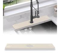 15.7" Stone Faucet Mat Kitchen Sink Splash Guard, Fast Drying Diatomite Stone Draining Mat Water Absorbing Stone Tray Faucet Splash Guard for Bathroom Kitchen Sink & Counter (Square)