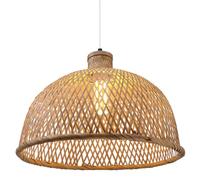 15.7" Woven Bamboo Pendant Light, Coastal Lighting Fixture, Vintage Hand-Woven Bamboo Wicker Lampshade, for Kitchen Island, Dining Room