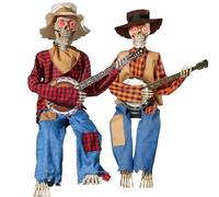 15.75" Animated Skeleton Banjo Players - Eerie Glow Motion | Indoor/Outdoor Halloween Decoration Set | Wind-Activated Spooky Duet | Shatterproof & All-Weather Safe (2pcs)