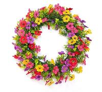 15.75'' Artificial Wreath For Outdoor Indoor UV Resistant Plastic Faux Flowers Eucalyptus Leaves, with Wreath Summer