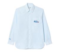 (15.75in, Blue/White) Lacoste Mens Crocodile Badge Relaxed Fit Shirt
