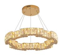 15.7in Titanium Single-Layer Crystal Chaner LED Three-Color Dimming Hotel Bedroom Pendant Light Modern Luxury Living Room Hanging Lamp Dining Room Café Lighting Fixture (S)