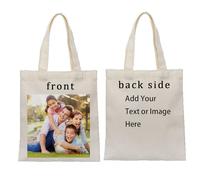 15.7inch 2-sides Printing Personalised Tote Bag for women Custom Canvas Cotton Bag with Photo and Text Name Large Capacity Bag Gift for Birthday Wedding Party Shopping (Beige)