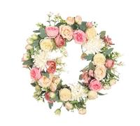 15.7inch/40cm Spring/Summer Floral Wreaths for Front Door,Artificial Decoration Wreath with Rose Peony Buds and Berries for Home Valentine Wedding Mothers Day D Summer Door Wreaths Outdoor