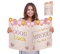 15.7x22 inch Large Retirement Card With Envelope Jumbo Retirement We Will Miss You Greeting Card for Women Pink Giant Guest Book Big Good Luck Retired Signing Leaving Card Farewell Party Decorations