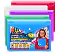 15 A4 / Foolscap Bright Transparent Popper Wallet/Paper Wallets - Assorted Colours