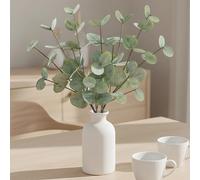 15" Artificial Eucalyptus Stems Potted Plant - Realistic Small Fake Desk Plants for Office Home Decor, Faux Plants in Frosted Ceramic Vase for Indoor Spaces, Wedding Centerpieces Table Decor（4pcs）