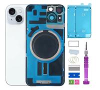 15 Back Glass Replacement for iPhone 15 Back Glass (6.1 Inches) with Pre-Installed Plate + Camera Frame + Lens + Reparing Tools (Blue)