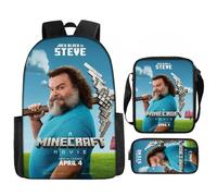 (15, Backpack) Minecraft-themed Backpack for Kids, Casual Print Backpack Set for Elementary School Students