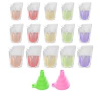15 beverage bags with 2 funnels, reusable leak-proof travel drink bags with spray nozzles, suitable for picnics, camping, parties, sports, Christmas, and other occasions - 250ml, 420ml, 500ml