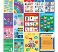 15 Bible Posters for kids, Thick Religious Poster Waterproof & Tear Proof with PET Film, Books of the Bible Poster Sunday School Christian Decoration for Classroom, Bulletin Board (14.5” x 11”)