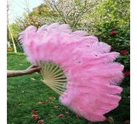 15 Bone Ostrich Feather Fan Celebration Party Wedding Dance Performance Props Decorative Feathers for Crafts Fan-Pink