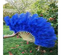 15 Bone Ostrich Feather Fan Celebration Party Wedding Dance Performance Props Decorative Feathers for Crafts Fan-Blue
