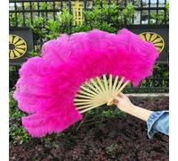 15 Bone Ostrich Feathers Fan Halloween Party Wedding Celebration Belly Dance Show DIY Decorative Pink Feathers Fan-Rose