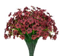 15 Bundles Artificial Flowers UV Resistant Outdoor Plants No Fade Faux Plastic Shrubs Fake Silk Flowers Window Box Garden Porch Home Decoration (Wine Red)