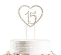 15 Cake Topper Number 15 Rhinestone Quinceanera Cake Topper Sweet 15 Cake Decoration for Birthday Anniversary Party Decoration, Gold