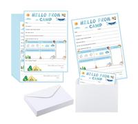 15 Camp Flat Cards Sleepaway Notepad Set - 5 * 8in Camp-Themed Cards & Envelopes for Camping Party Favor Boys and Girl Fill in The Blank Camp Stationary (Blue)