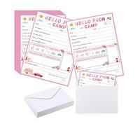 15 Camp Flat Cards Sleepaway Notepad Set - 5 * 8in Camp-Themed Cards & Envelopes for Camping Party Favor Boys and Girl Fill in The Blank Camp Stationary (Pink)