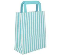 15 Candy Stripe Flat Handle Bags - Birthday Party Paper Gift Bag - Select Your Colour 22x18x8CM (Aqua Blue)