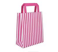 15 Candy Stripe Flat Handle Bags - Birthday Party Paper Gift Bag - Select Your Colour 22x18x8CM (Pink)