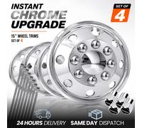 15" Chrome Raised Deep Dish Curved Domed Van Wheel Trims Hub Covers +Ties & Caps