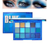 15 Colors Blue Eyeshadow Palette - Glitter and Matte Gemstone Shades, Highly Pigmented Shimmers Cream Blendable Royal Makeup Palette (Navy)