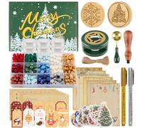 15 Colors Christmas Wax Seal Stamp Kit, Kalolary 375PCS Sealing Wax Beads with Wax Stamp Brass Heads, Sealing Wax Warmer, Melting Spoon, Metallic Pen, Candles, Envelope for Invitation Gift Packaging