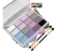 15-Colour Matte Shimmer Glitter Eyeshadow Palette With Pink Purple Blue Brown White And Starry Black Shades - Dual-Ended Applicator Brushes For Professional And Everyday Use, Compact Travel-Friendly