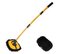 15° Curve Car Wash Brush with Long Handle, Microfiber Car Wash Mop with 2 Replaceable Chenille Brush Head, Soft Cleaning Brush with 15° Curved Extension Pole Car Wash Kit for RV SUV Truck Camper