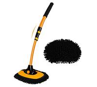 15° Curved Car Cleaning Brush with Telescopic Handle 43" Aluminum Alloy Long Rod Wash Mop For Washing Caravan Van Truck Boat RV Roof Soft Chenille Head Duster Clean Product Not Hurt Paint Scratch Free