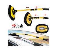 15 Curved Car Cleaning Brush with Telescopic Handle Aluminum Alloy Long Rod Wash Mop For Washing Caravan Van Roof Soft Chenille Head Duster