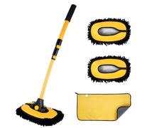 15° Curved Car Cleaning Brush with Telescopic Handle,Microfiber Car Wash Mop with 1 Replacement Head 1 Cleaning Cloth Microfiber Chenille Cleaning Kit Car Washing Brush Car Wash Kit (1mop+2 cloth)
