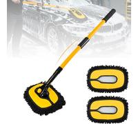 15° Curved Car Wash Brush Mop Telescopic SUV Van Truck Window Cleaning Microfibre Wash Brush with 2 Mop Heads Extendable Caravan Motorhome Lorry Truck
