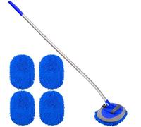 15° Curved Car Wash Brush with Long Handle 43" Extension Cleaning Mop Exterior Interior Carwash Duster 3-Section, 90° Pivoting Extralarge Microfiber Head for Scratch-Free Car, SUV & Truck (Blue)