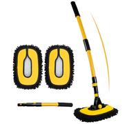 15°Curved Car Wash Brush with Long Handle, 55" Extendable Car Cleaning Brush with Replaceable Microfiber Mop Head, Portable Washing Brush Kit for RV Truck Camper Cleaning