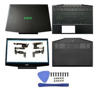 15-DK Series Green Replacement Laptop Parts LCD Back Cover Front Bezel Hinges Palmrest Bottom Case Compatible With Models L56914-001 L57593-001(ABCD SET2)