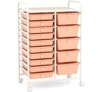 15-Drawer Rolling Storage Cart - Multipurpose with 4 Lockable Wheels & Removable Plastic Drawers for Office, Home, School, Supermarket - Stylish Peach Color