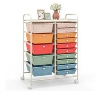 15-Drawer Rolling Storage Cart with Wheels - Mobile Craft for Kids & Adults, Art & Utility Tools Storage, Paper for Office, School, Home (Macaron Color)