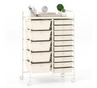 15-Drawer Rolling Storage Cart with Wheels, Mobile Utility for Home, Office, School, Study - Removable Dual-Sized Storage Drawers, Paper (White)