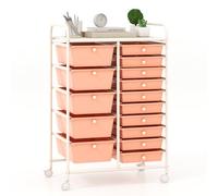 15-Drawer Rolling Storage Cart with Wheels - Mobile Utility for Home Office Study & School - Removable Dual-Sized Drawers - Stylish Peach Color