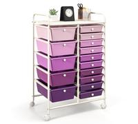 15-Drawer Rolling Storage Cart with Wheels, Mobile Utility, Removable Dual-Sized Drawers for Home, Office, Study, School - Gradient Purple Paper