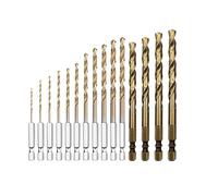 15 Drill Bits Set with 1/4" Hex Shank - HSS 6542 High-Speed Steel Twist Bits for Wood, Metal, Plastic, Stainless Steel & Alloys - Heavy-Duty Precision Drilling for DIY (1, Full Set - 15pcs)