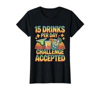 15 Drinks Per Day Challenge Accepted Party Level Expert - Value Graphic T-Shirt, Women, Black, L