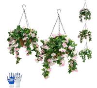 15" Faux Crepe Myrtle Hanging Baskets - Set of 2, Realistic Artificial Hanging Flowers for Outdoors for Outdoor Planters, Faux Greenery for Indoor/Outdoor Use No Maintenance (Pink)