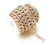 15 Feet Aluminum Flat Curb Chains 15x10 Twisted Miami Cuban Link Chain Chunky Chain Handbag Chain Golden Plated with Spool for Necklace Jewelry Making