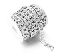 15 Feet Aluminum Flat Curb Chains 15x10 Twisted Miami Cuban Link Chain Chunky Chain Handbag Chain Silver Plated with Spool for Necklace Jewelry Making