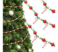 15 Feet Christmas Candy Bead Garland Red Green Gold Beaded Garland Red Balls and Stripe Candy Christmas Garland for Christmas Tree Ornament candy cane
