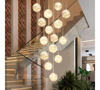 15 Glass Ball LED Chandelier, Staircase Pendant Light, 75W Creative Gypsophila Long Hanging Lights, Adjustable Length Chandeliers, Modern Ceiling Lights in The Villa, Stairwells and Living Room