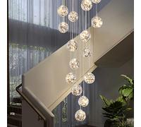 15 Glass Ball LED Chandelier, Staircase Pendant Light, 75W Creative Gypsophila Long Hanging Lights, Adjustable Length Chandeliers, Modern Ceiling Lights in The Villa, Stairwells and Living Room